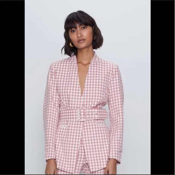 NWOT Zara Pink Gingham Blazer Sz M - Picture 10 of 11